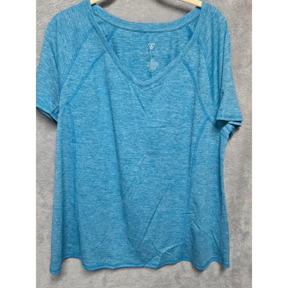 Livi Active Women Blue Heathered V-Neck Short Sleeve Athletic T-Shirt Size 14/16